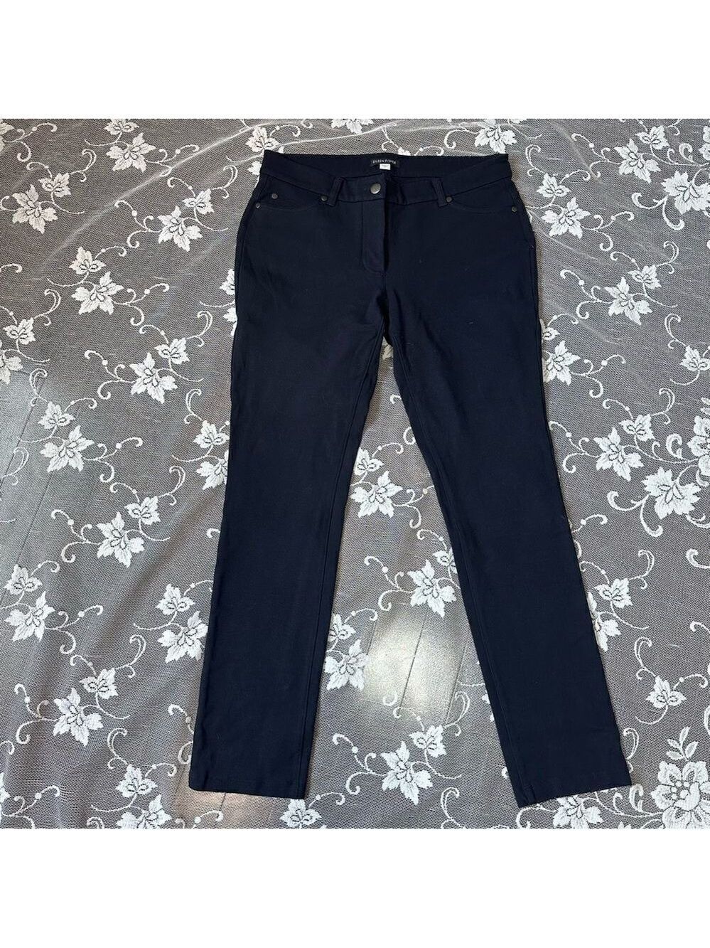 Eileen Fisher Navy Stretch Slim Fit  Straight Leg Pant Sz Small - Picture 3 of 12